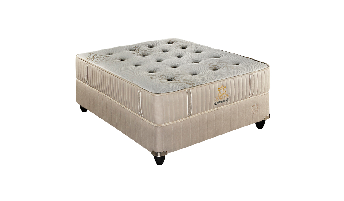 The cream coloured Forgeron Perfection king bed has a beautifully hand tufted mattress.