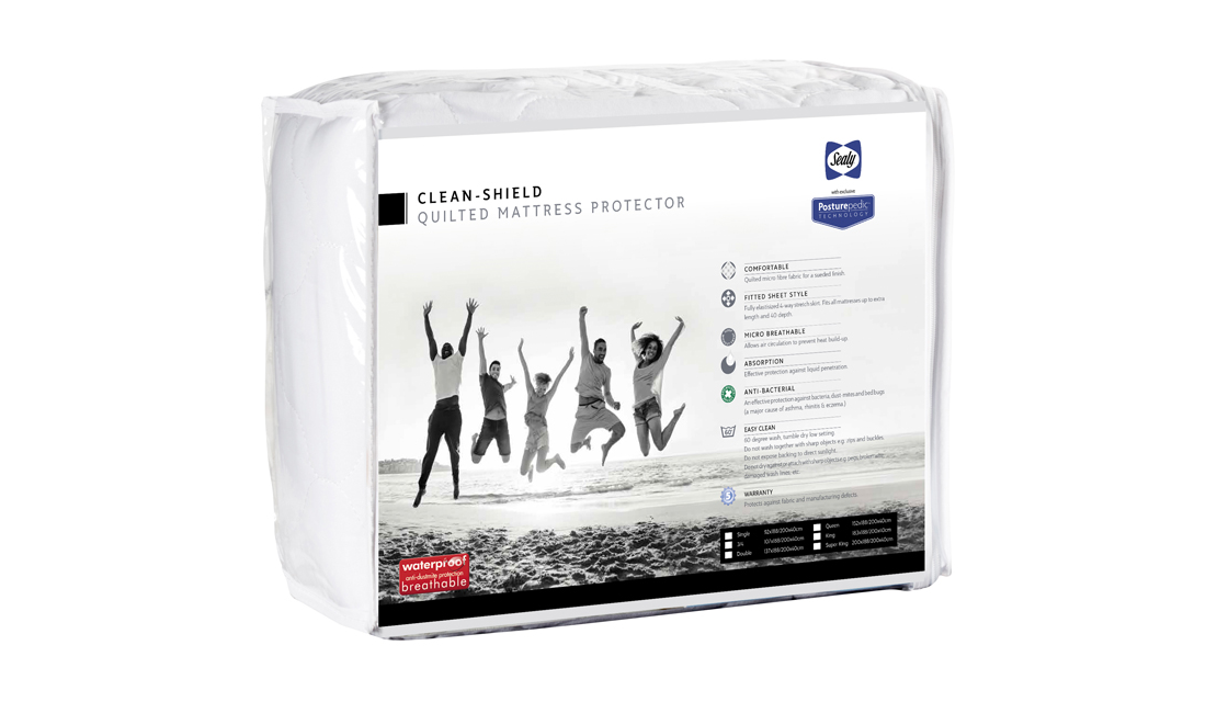Sealy clean-shield quilted mattress protector in its packaging.