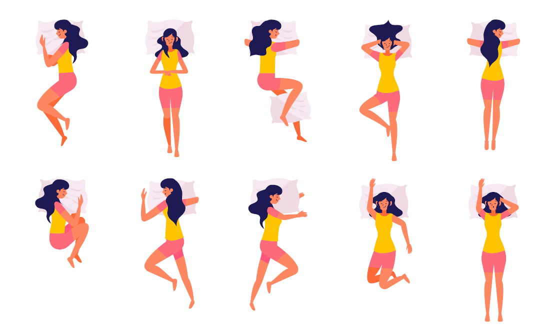A picture of an animated girl lying in various sleeping positions.