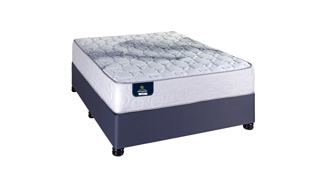 The Serta Nobility is aesthetically pleasing with its blue base and white mattress.
