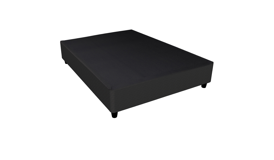 A charcoal grey designer bed base with quilted sides. 